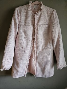 VENUS Light Pink Tweed Fringe Trim Blazer